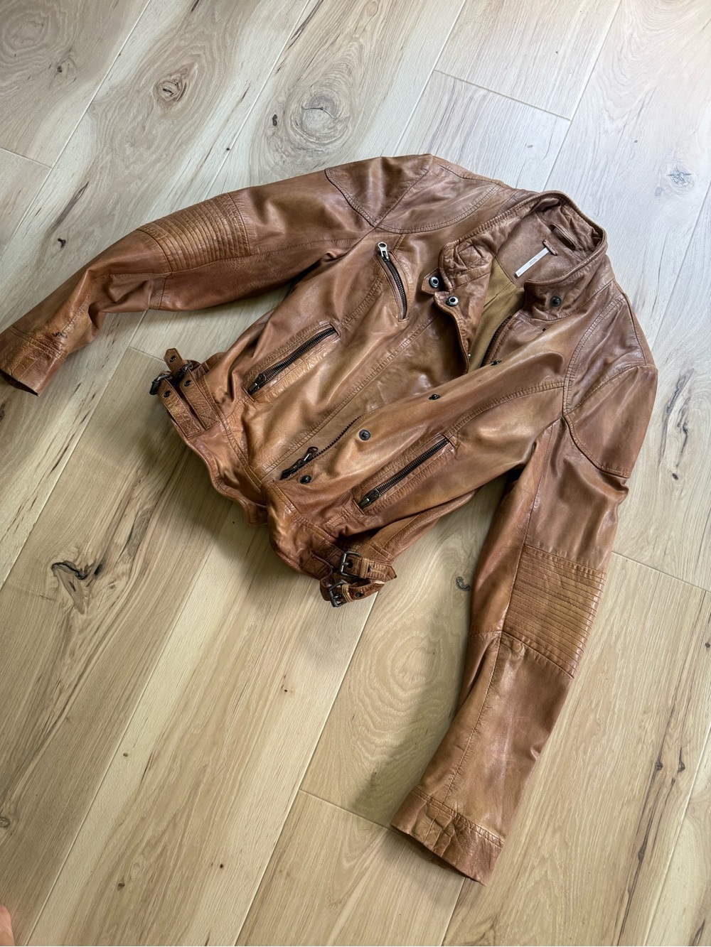 Free People Women’s Brown Leather Biker Jacket - Classic Moto Style